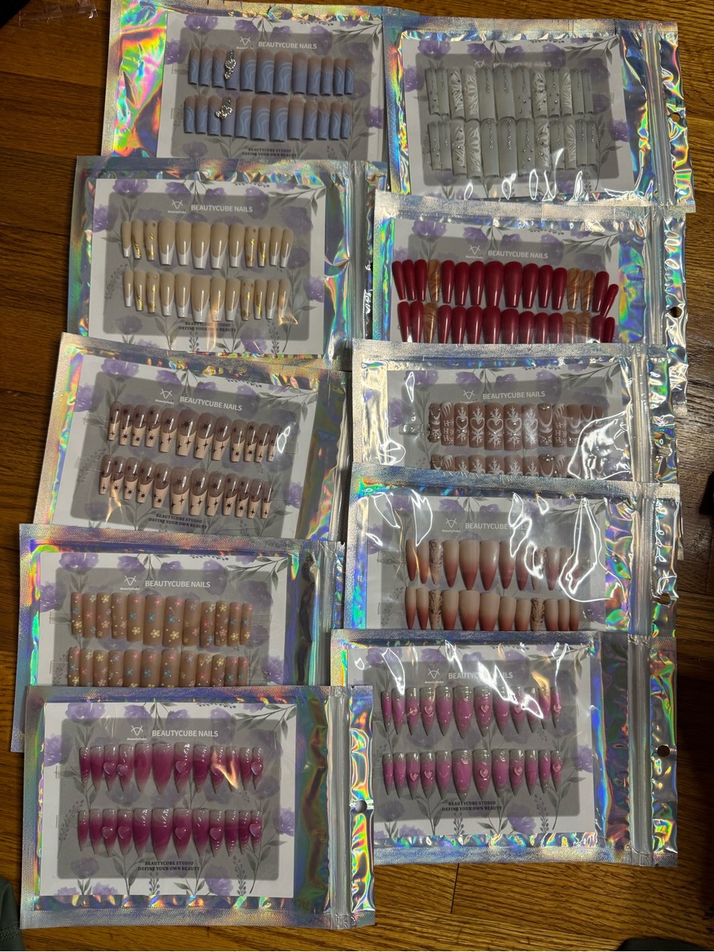 BeautyCube Press-On Nail Set — Assorted Colors (Includes Red, Pink, Nude, Gray)
